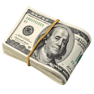 stack of us dollar bills tied with rubber band png